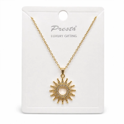 Gold Sunburst Crystal Pendant Necklace