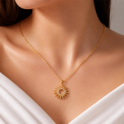 Gold Sunburst Crystal Pendant Necklace