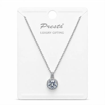 Silver Round Halo Pendant Necklace