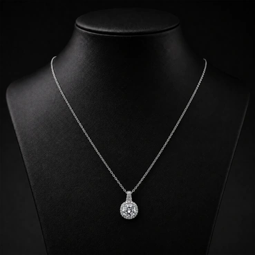 Silver Round Halo Pendant Necklace