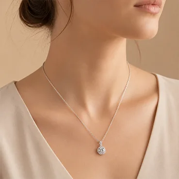 Silver Round Halo Pendant Necklace