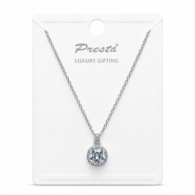 Silver Round Halo Pendant Necklace