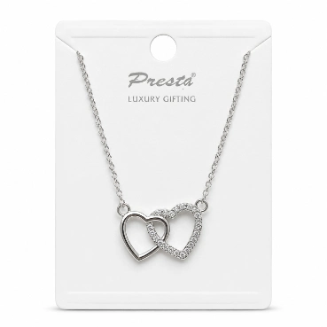Silver Double Heart Crystal Pendant Necklace