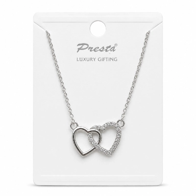 Silver Double Heart Crystal Pendant Necklace