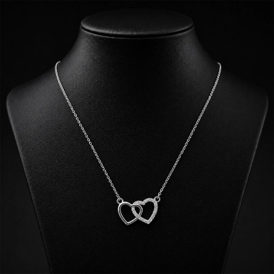 Silver Double Heart Crystal Pendant Necklace