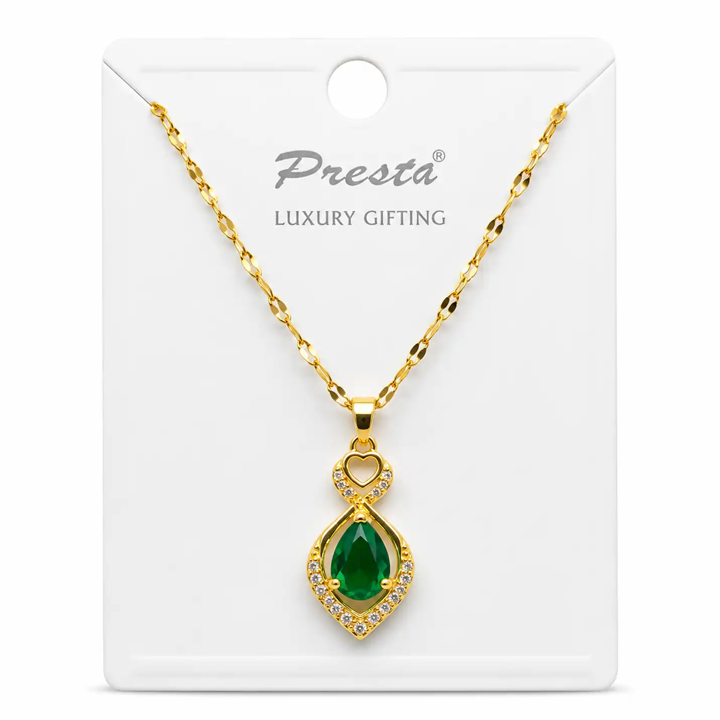 Gold Emerald Teardrop Pendant Necklace