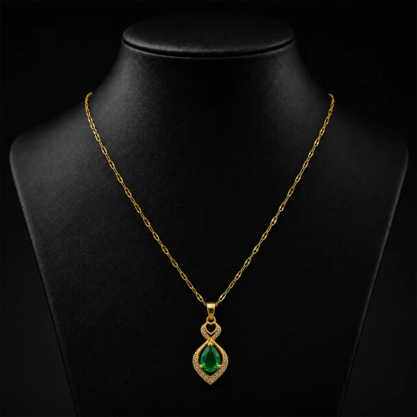 Gold Emerald Teardrop Pendant Necklace