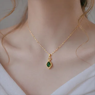 Gold Emerald Teardrop Pendant Necklace