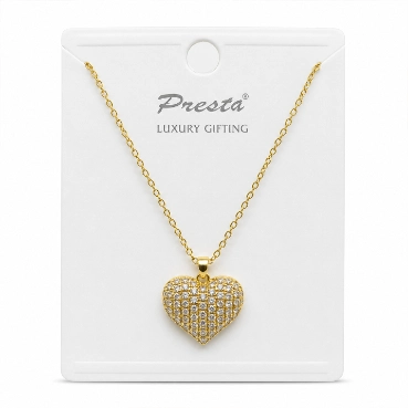 Gold Crystal Heart Charm Necklace