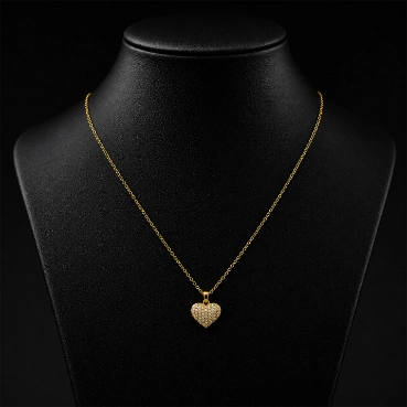 Gold Crystal Heart Charm Necklace