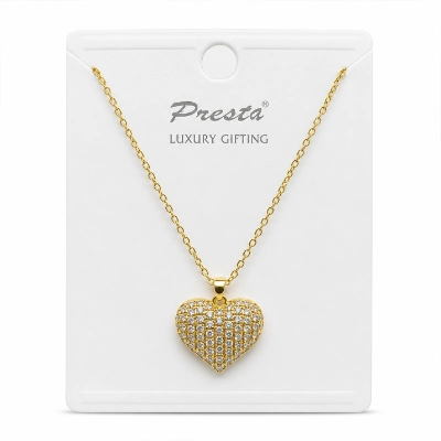 Gold Crystal Heart Charm Necklace