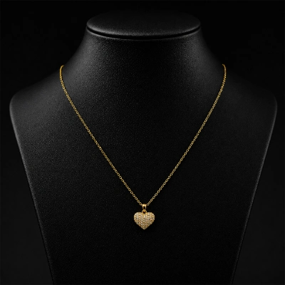Gold Crystal Heart Charm Necklace