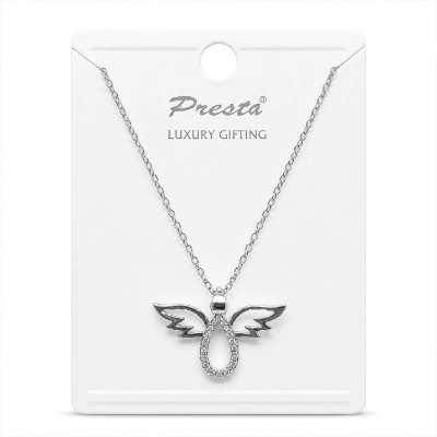Silver Angel Wings Crystal Pendant Necklace