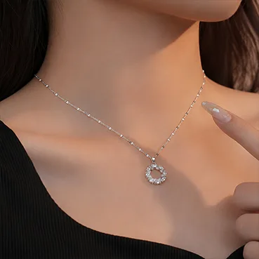 Silver Floral Halo Pendant Necklace