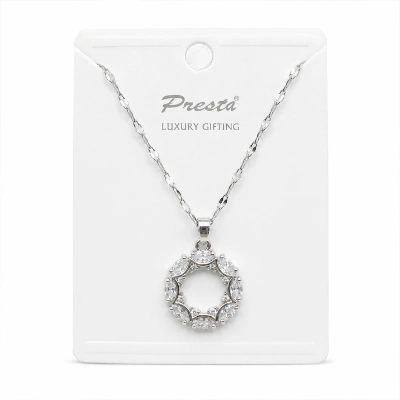 Silver Floral Halo Pendant Necklace
