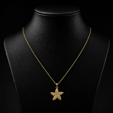 Luxury Gold-Plated Starfish Pendant Necklace with Crystal Studded Charm for Women