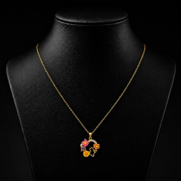 Gold-Plated Floral Wreath Pendant Necklace