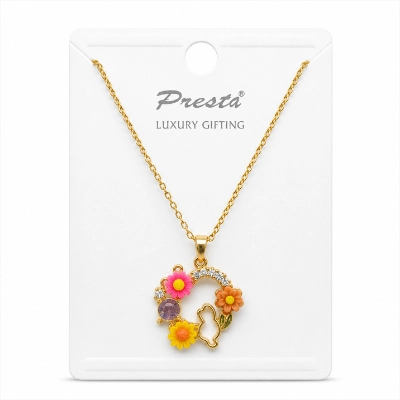 Gold-Plated Floral Wreath Pendant Necklace
