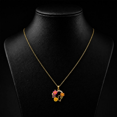 Gold-Plated Floral Wreath Pendant Necklace