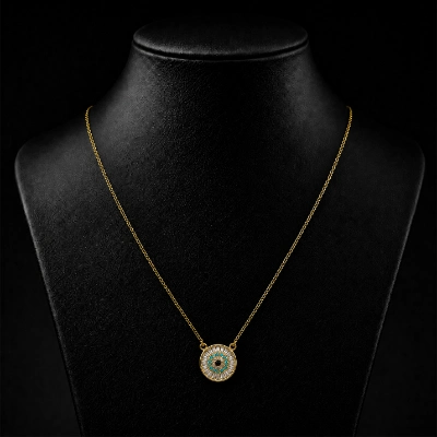 Gold-Plated Evil Eye Crystal Pendant Necklace