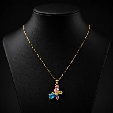 Luxury Gold-Plated Multicolor Crystal Butterfly Pendant Necklace for Women