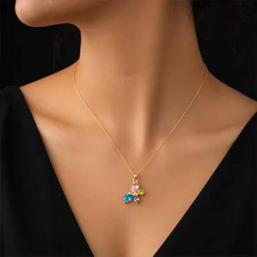 Luxury Gold-Plated Multicolor Crystal Butterfly Pendant Necklace for Women