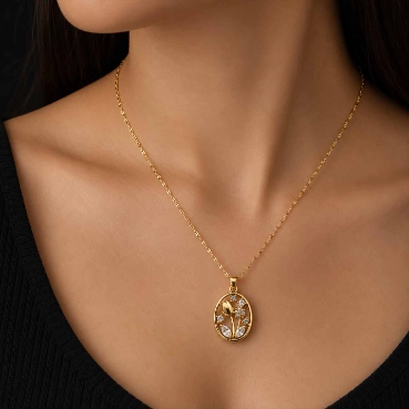 Luxury Gold-Plated Floral Crystal Pendant Necklace for Women