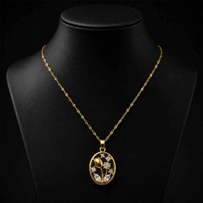 Luxury Gold-Plated Floral Crystal Pendant Necklace for Women