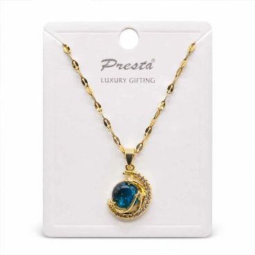 Celestial Moon &amp; Star Blue Crystal Pendant Necklace for Women