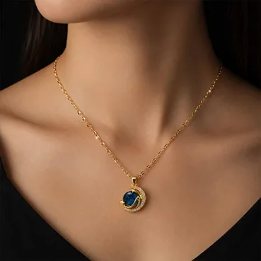 Celestial Moon &amp; Star Blue Crystal Pendant Necklace for Women