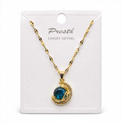 Celestial Moon & Star Blue Crystal Pendant Necklace for Women