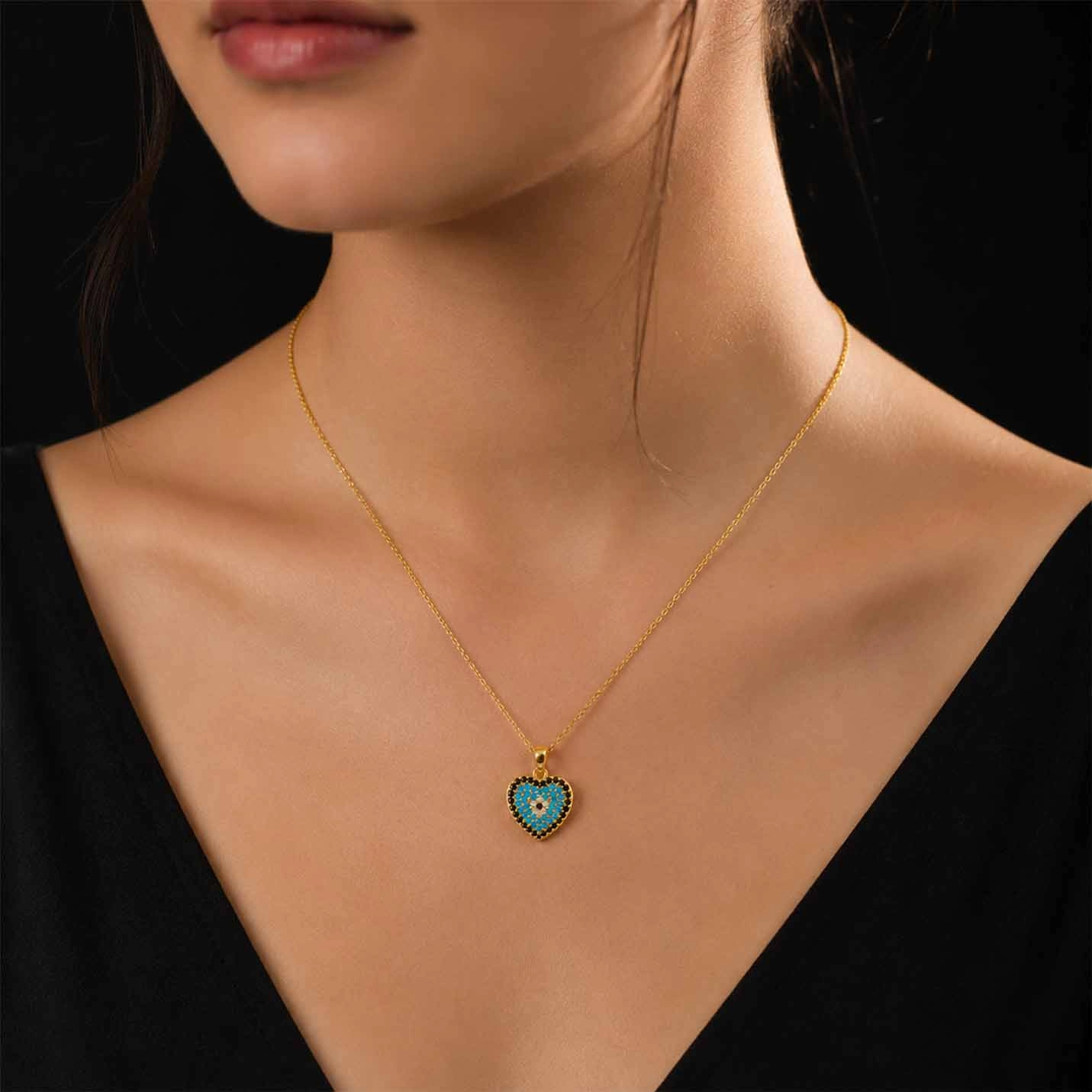 Blue Evil Eye Heart Pendant Necklace