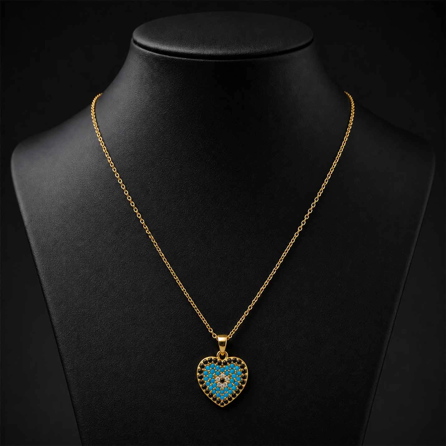 Blue Evil Eye Heart Pendant Necklace
