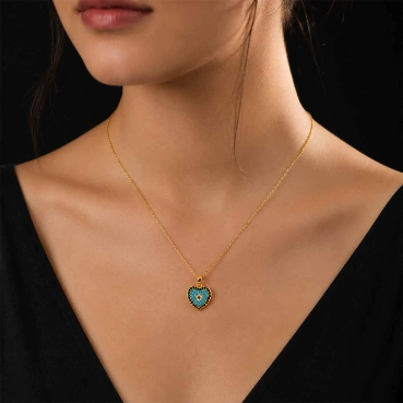 Blue Evil Eye Heart Pendant Necklace