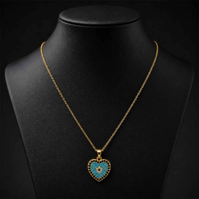 Blue Evil Eye Heart Pendant Necklace