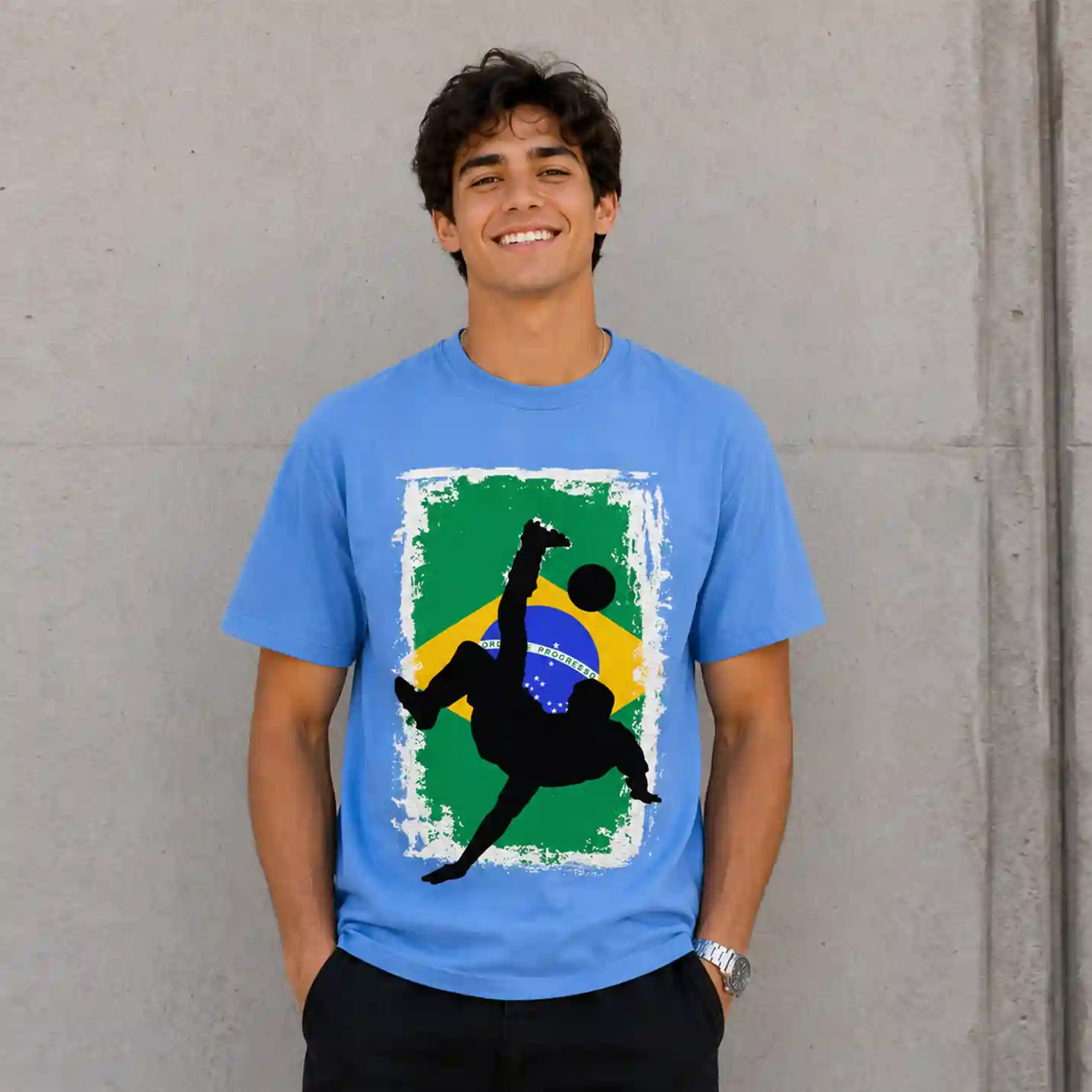 Football Bicycle Kick Graphic Printed Sky Blue T-Shirt