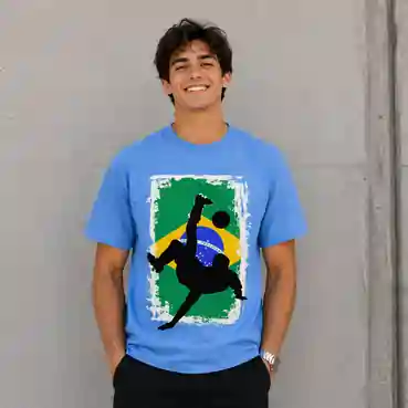 Football Bicycle Kick Graphic Printed Sky Blue T-Shirt