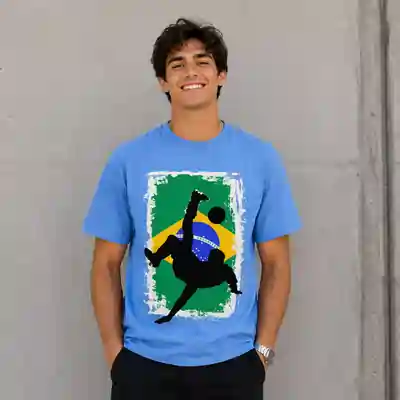 Football Bicycle Kick Graphic Printed Sky Blue T-Shirt