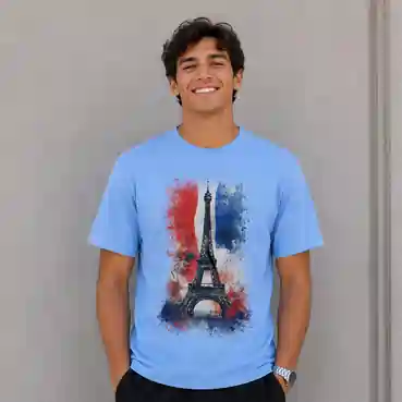 Parisian Inspired Graphic Printed Sky Blue T-Shirt for Men