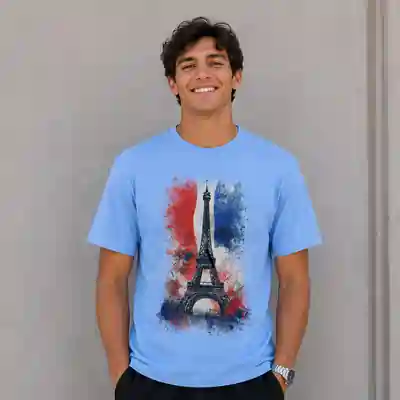 Parisian Inspired Graphic Printed Sky Blue T-Shirt for Men