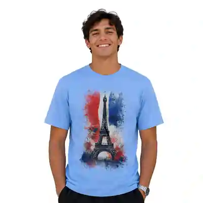 Parisian Inspired Graphic Printed Sky Blue T-Shirt for Men