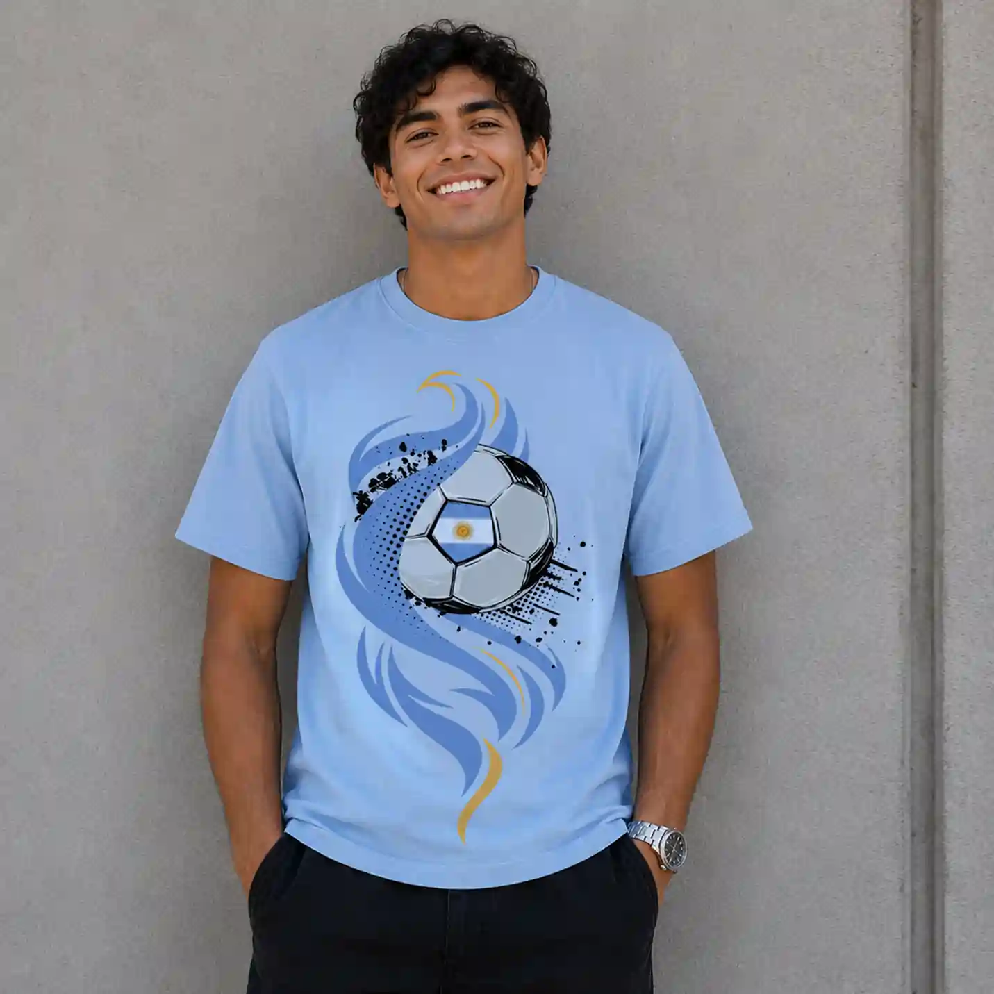 Trendy Sky Blue Graphic Casual T-Shirt For Football Lover