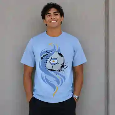 Trendy Sky Blue Graphic Casual T-Shirt For Football Lover