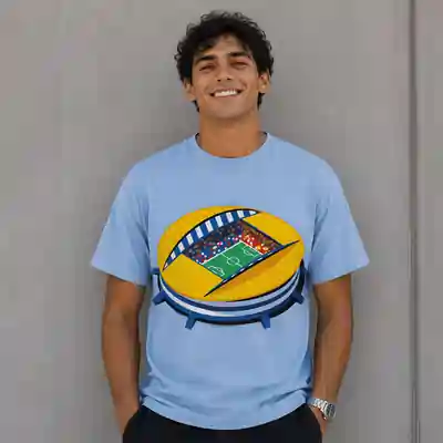 Football Stadium Graphic Printed Sky Blue T-Shirt