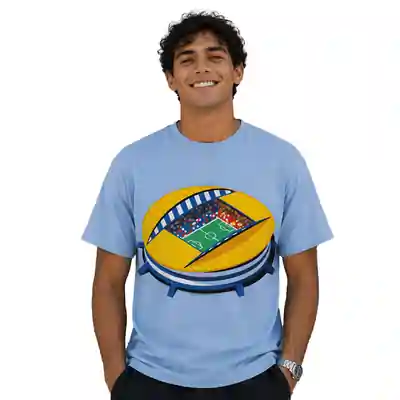 Football Stadium Graphic Printed Sky Blue T-Shirt