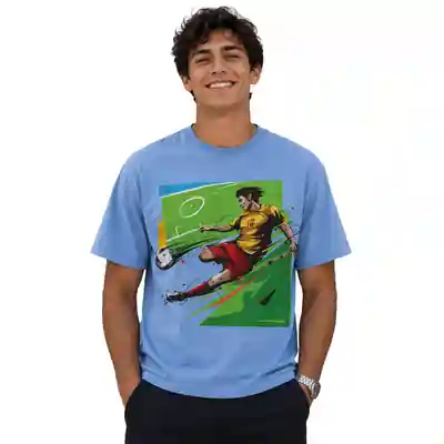 Dynamic Football Player Graphic Printed Sky Blue T-Shirt