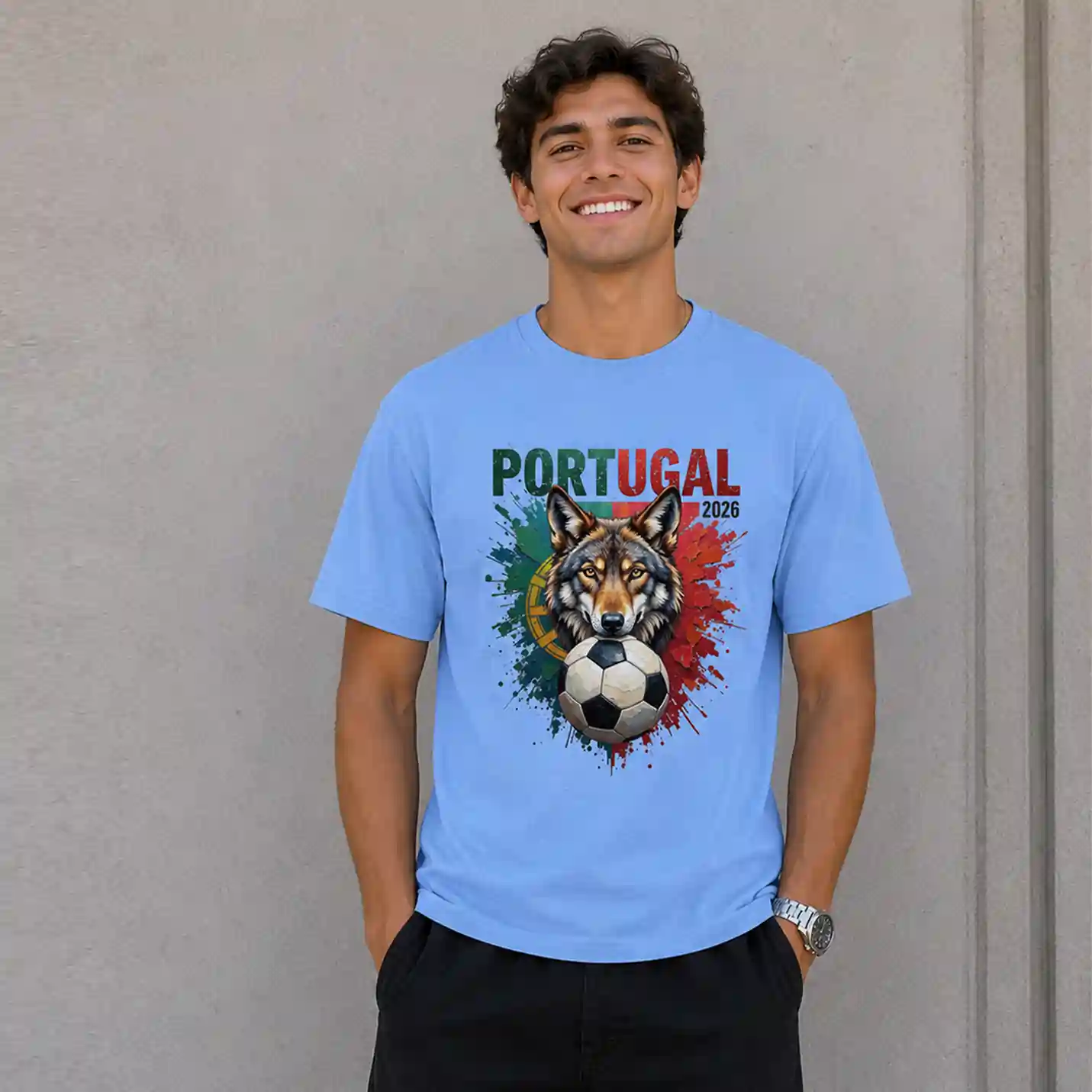Football Wolf Graphic Printed Sky Blue T-Shirt