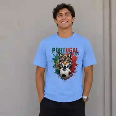 Football Wolf Graphic Printed Sky Blue T-Shirt