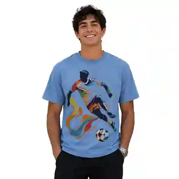 Football Fever Graphic Printed Sky Blue T-Shirt