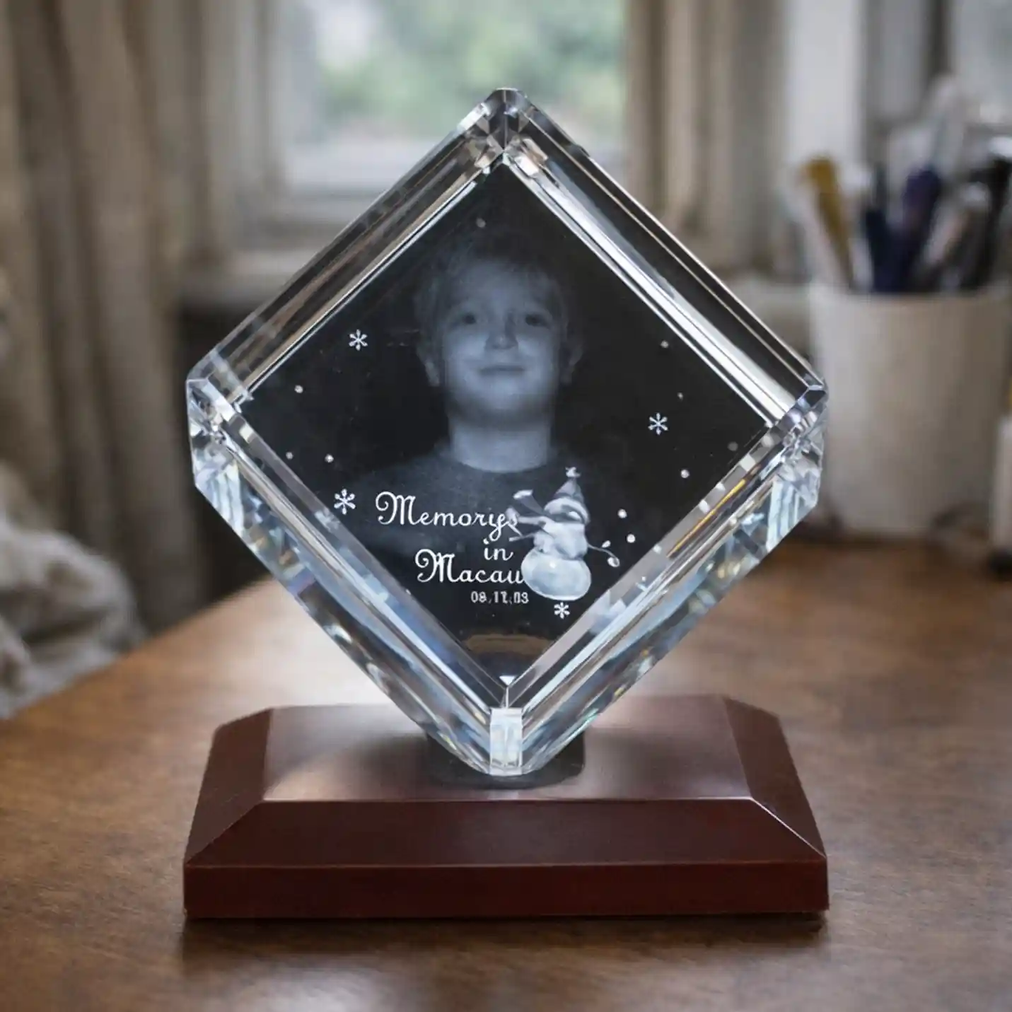 3D Laser Engraved Standing Cube Crystal For Birthday